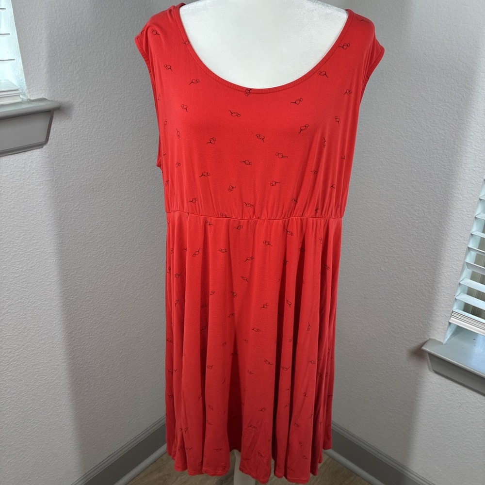 Torrid Red Jersey Midi Dress Heart Sunglasses Print Size 3 3X Fun Flirty Summer